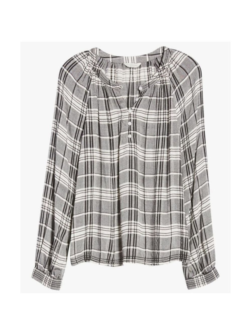 LUCKY BRAND LONG SLEEVE JESSICA TEXTURED TOP BLOUSE SIZE LARGE BOHO - Picture 2 of 8